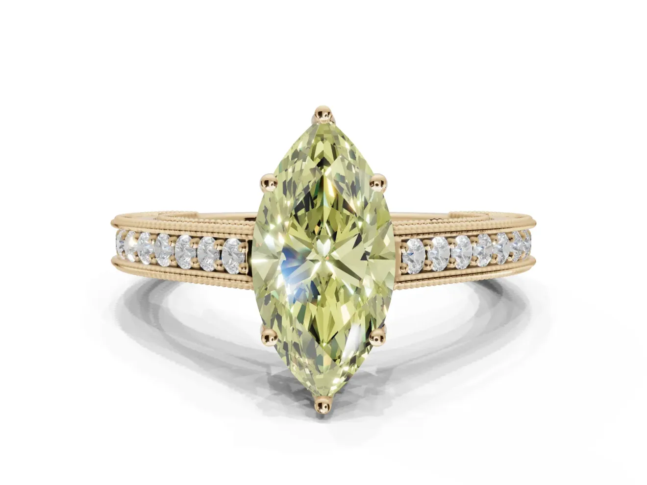 Marquise Vintage Engagement Ring Setting for a Fancy Yellow Lab-Grown Diamond | Yellow Gold - Design NV-24644