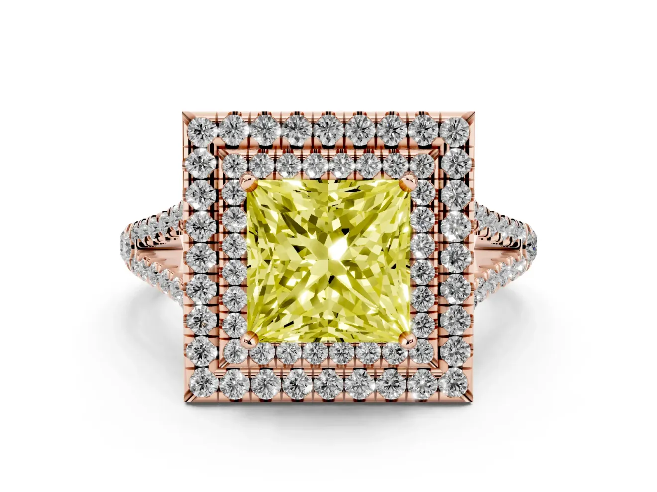 Princess Cut Halo Engagement Ring Setting for a Fancy Yellow Lab-Grown Diamond | Rose Gold - Design NV-24799