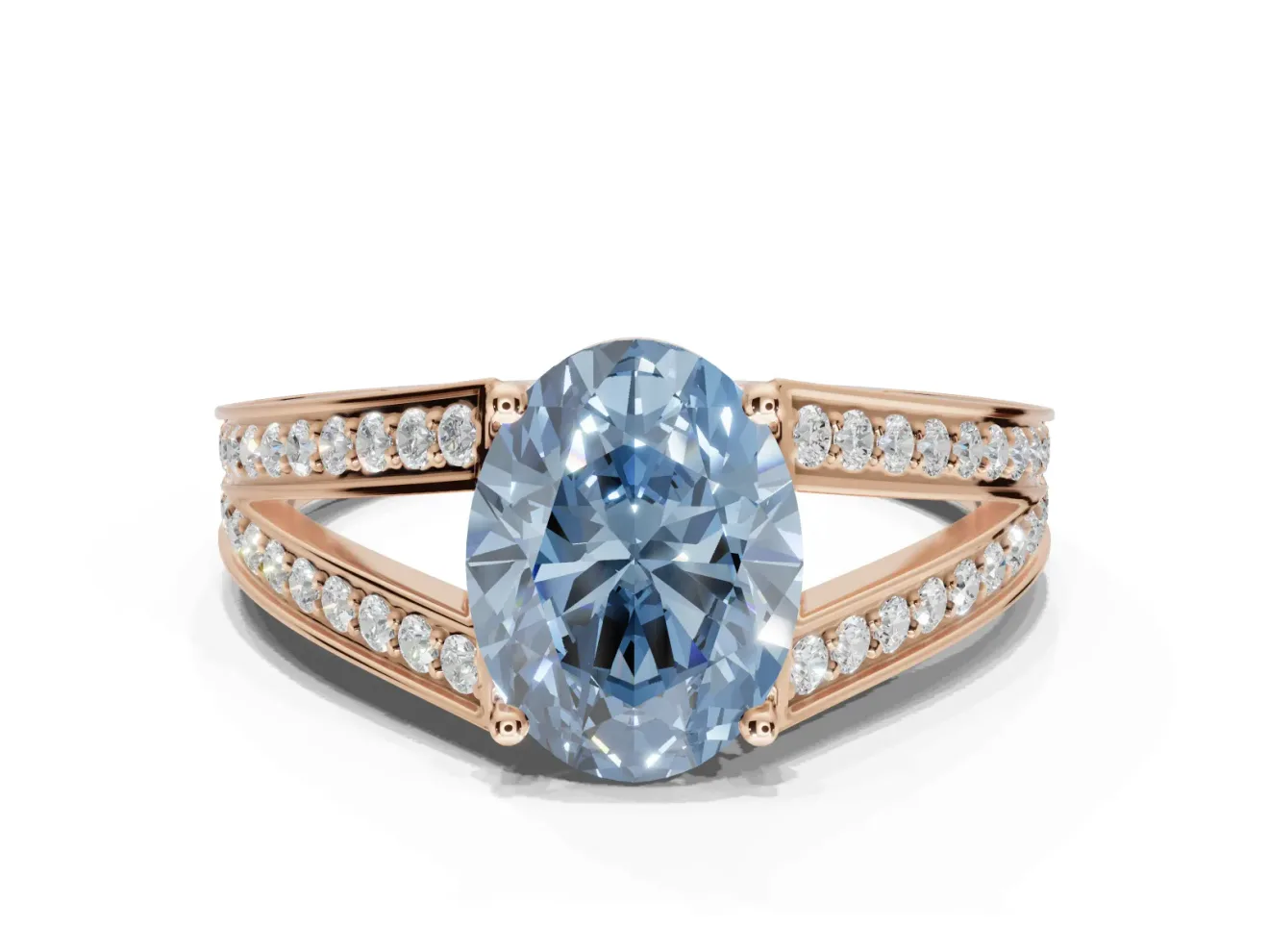 Oval Split Shank Pavé Engagement Ring Setting for a Fancy Blue Lab-Grown Diamond | Rose Gold