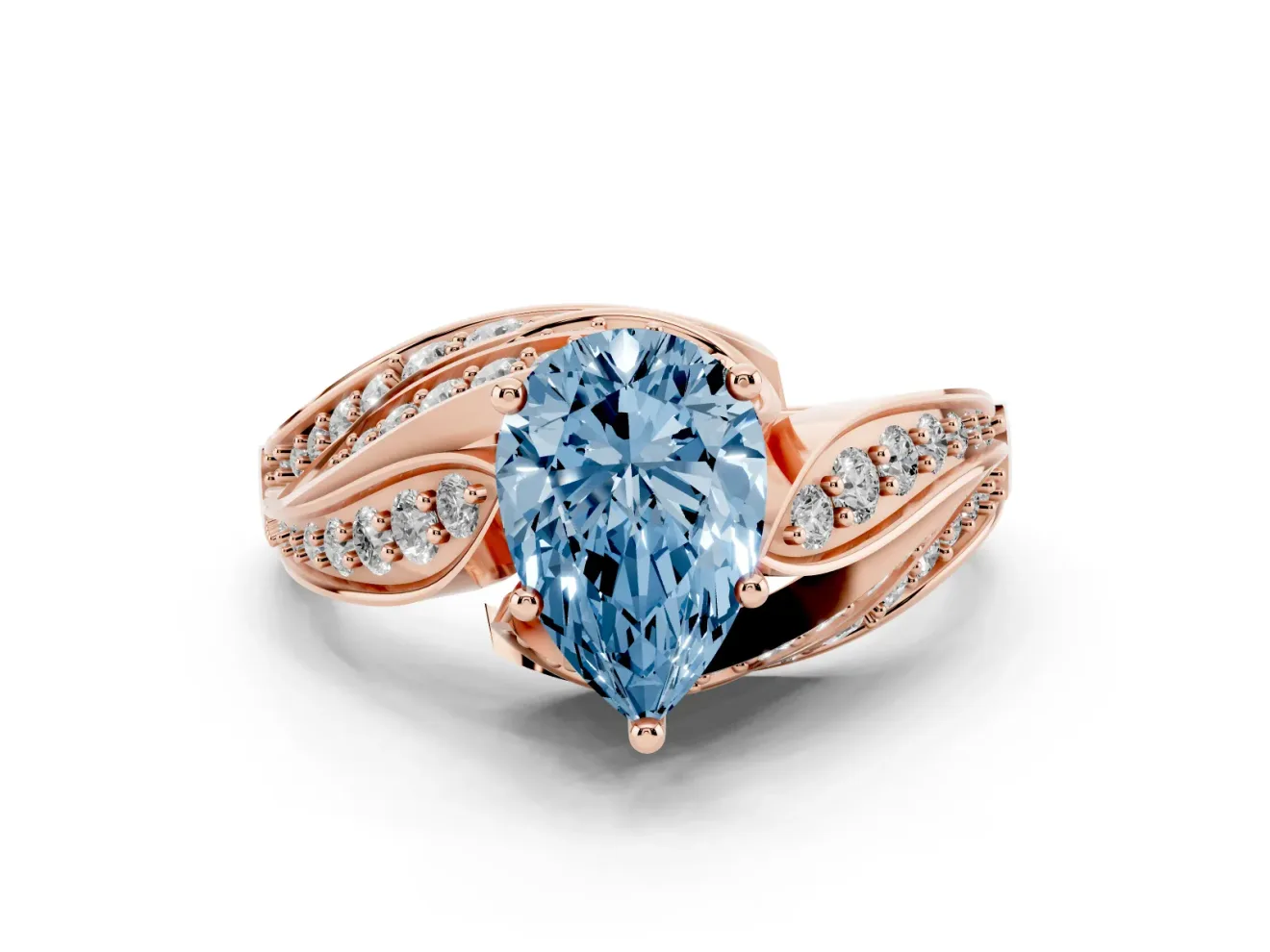 Pear-Shaped Bypass Hidden Halo Engagement Ring Setting for a Fancy Blue Lab-Grown Diamond | Graduated Pavé | Rose Gold
