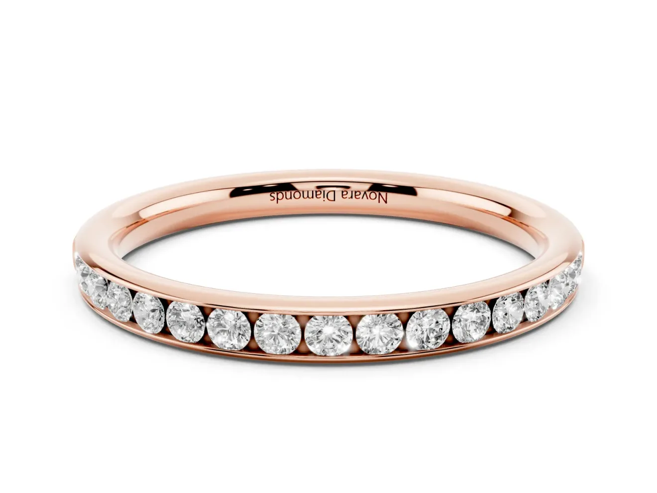 Round Lab-Grown Diamond Narrow Channel Set Wedding Band | Comfort Fit | Rose Gold