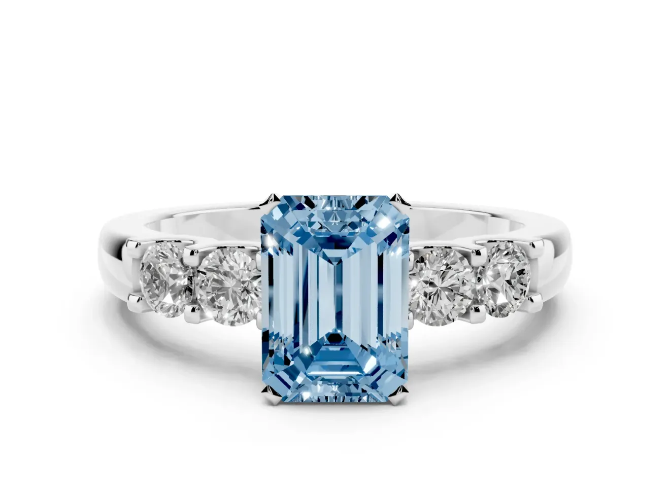 Emerald Cut Five Stone Engagement Ring Setting for a Fancy Blue Lab-Grown Diamond | White Gold