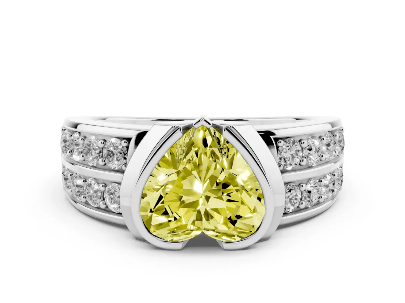 Heart-Shaped Half Bezel Engagement Ring Setting for a Fancy Yellow Lab-Grown Diamond | Channel Band | Sterling Silver