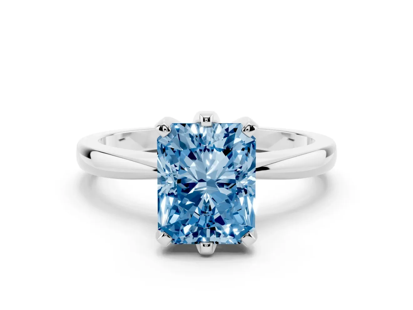 Radiant Cut Tapered Solitaire Engagement Ring Setting for a Fancy Blue Lab-Grown Diamond | Claw Prong Head | Platinum