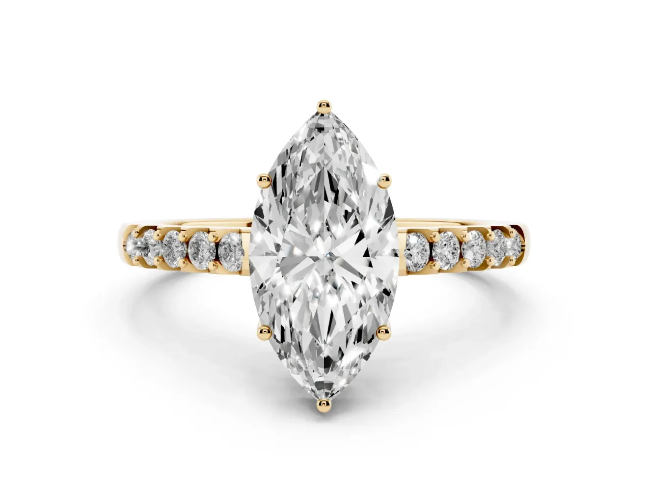 Marquise Hidden Halo Solitaire Engagement Ring Setting | Shared Prong Band | Yellow Gold