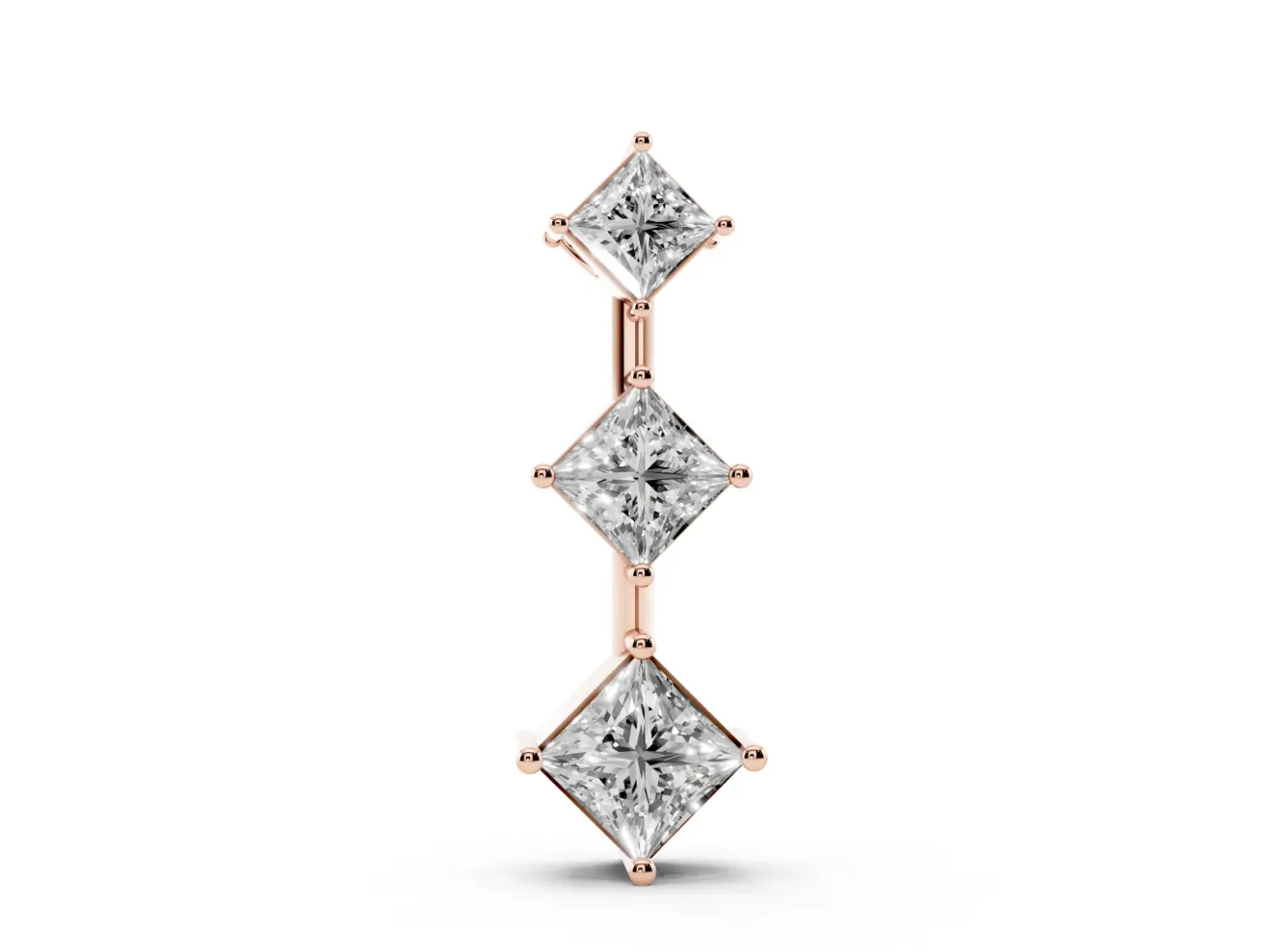 Princess Cut Lab-Grown Diamond Three-Stone Pendant Necklace | Set on Point | Rose Gold