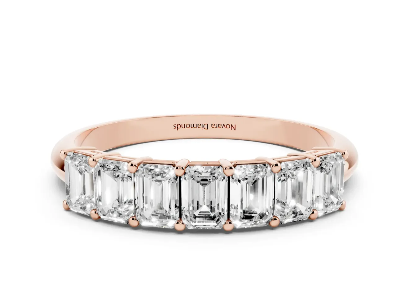 Emerald Cut Lab-Grown Diamond Half Eternity Band | Corner Claw Prongs | Rose Gold