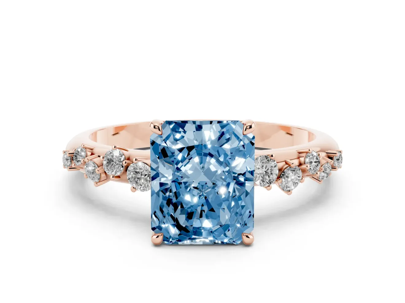 Radiant Cut Graduated Solitaire Engagement Ring Setting for a Fancy Blue Lab-Grown Diamond | Rose Gold