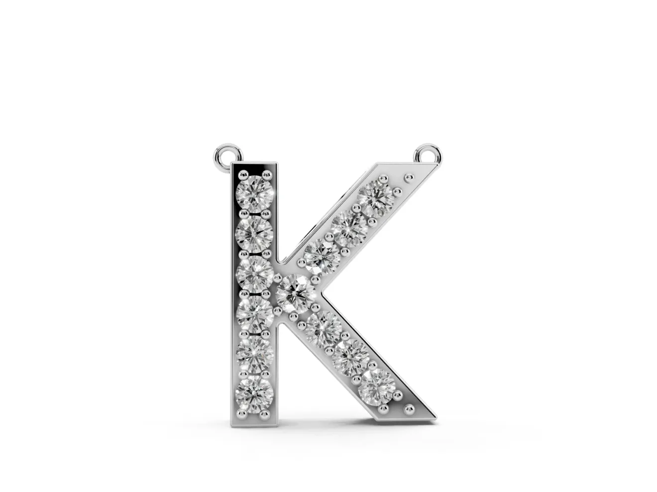 Round Lab-Grown Diamond Pavé Initial K Pendant Necklace | Block Letter | Sterling Silver