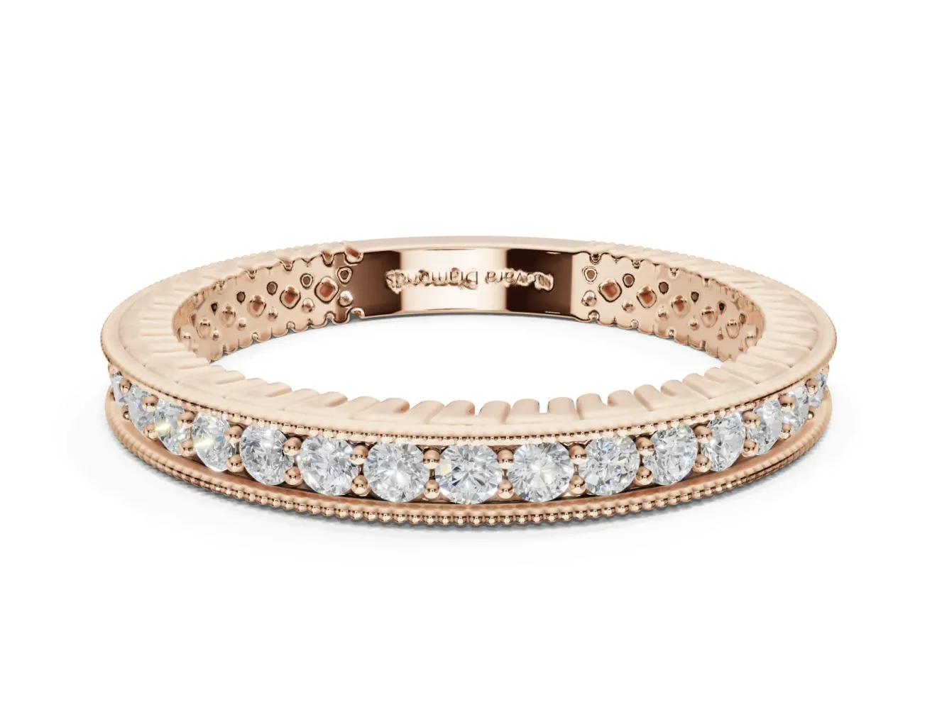 Round Lab-Grown Diamond Milgrain Channel Set Wedding Band | Fluted Gallery | Rose Gold