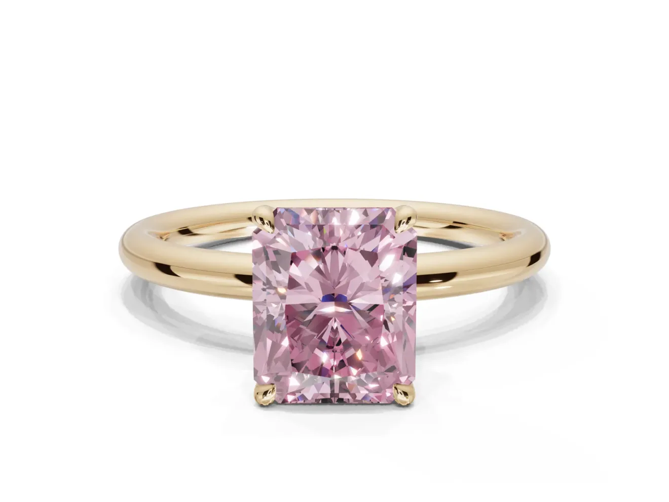 Radiant Cut Hidden Halo Ring Setting for a Fancy Pink Lab-Grown Diamond | Yellow Gold
