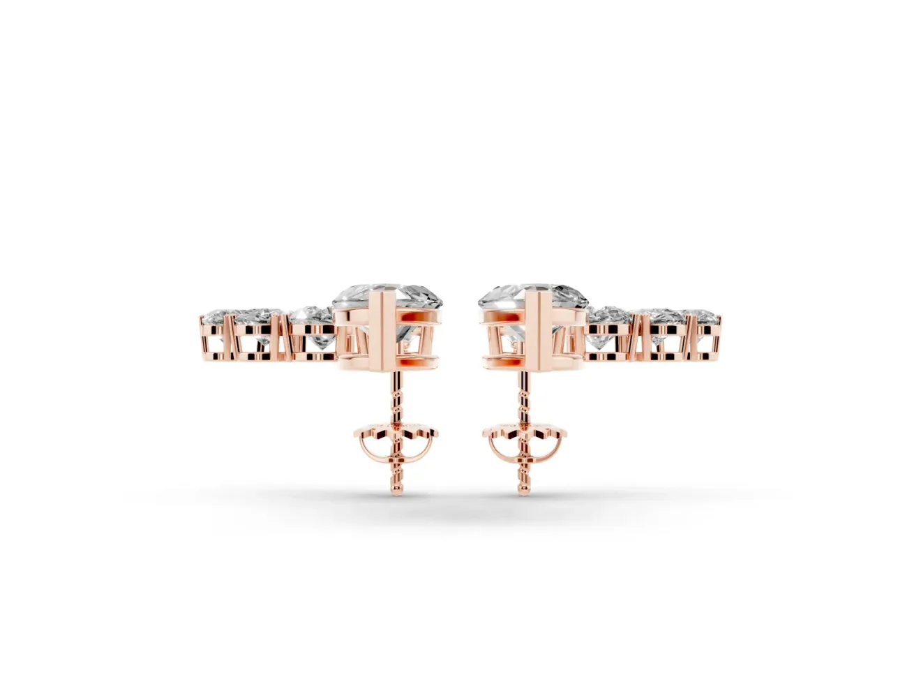 Marquise Lab-Grown Diamond Graduated Ear Climber Earrings | Pear-Shaped Accents | Rose Gold