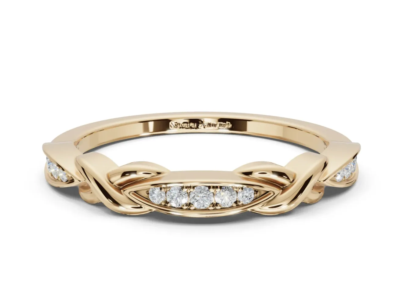 Round Lab-Grown Diamond Graduated Twisted Pavé Wedding Band | Marquise Motifs | Yellow Gold