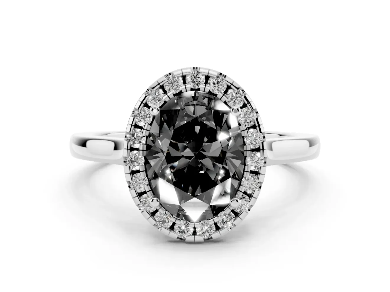 Oval Halo Engagement Ring Setting for a Black Center | Flat Tapered Band | Platinum
