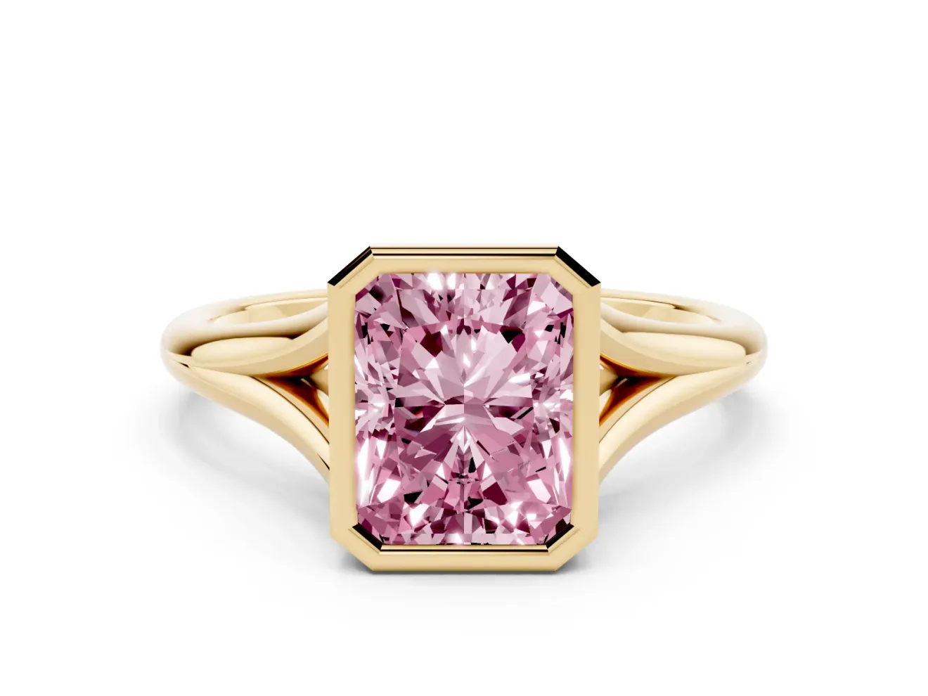 Radiant Cut Bezel Engagement Ring Setting for a Fancy Pink Lab-Grown Diamond | Yellow Gold