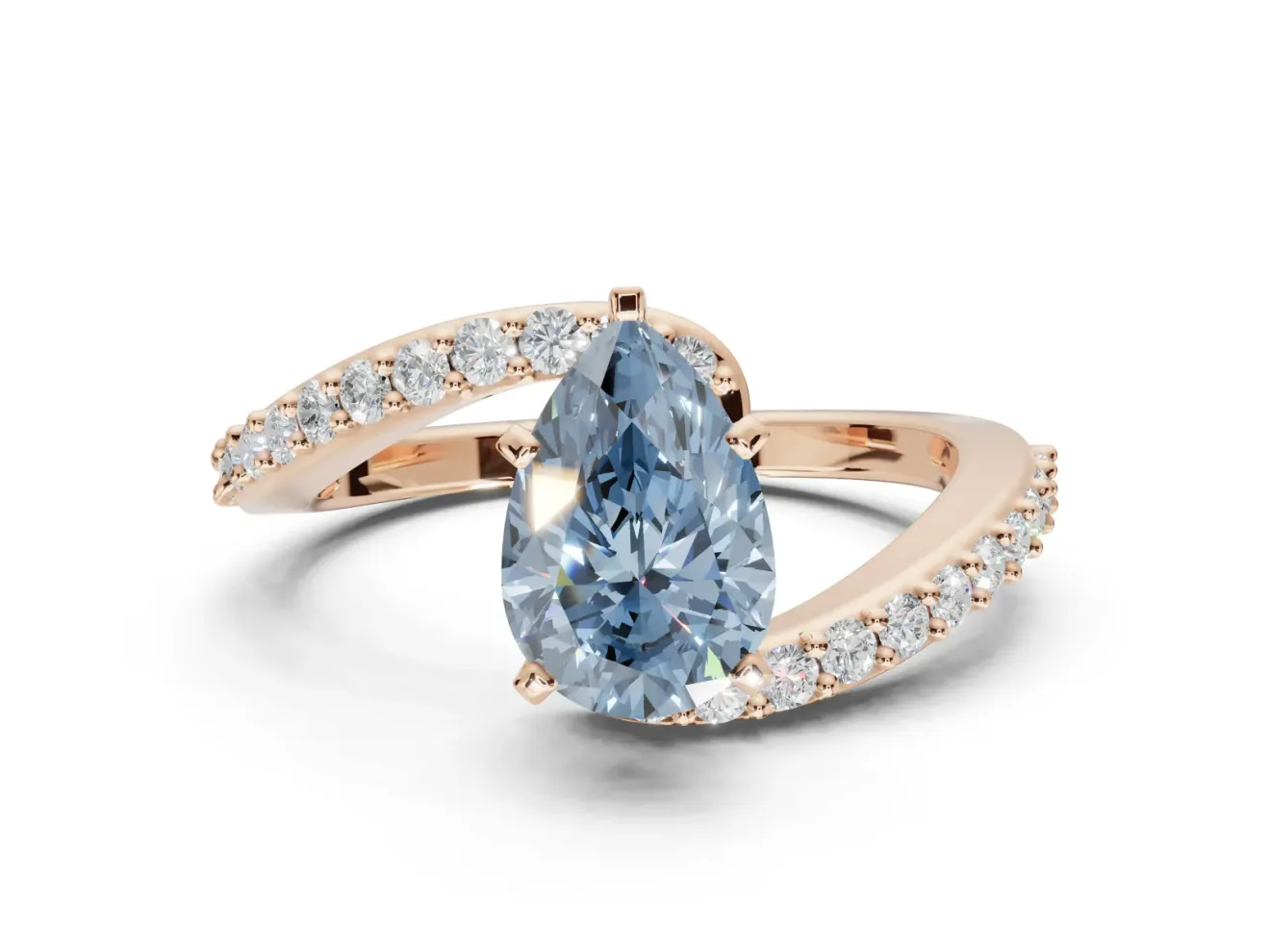Pear-Shaped Bypass Pavé Engagement Ring Setting for a Fancy Blue Lab-Grown Diamond | Rose Gold