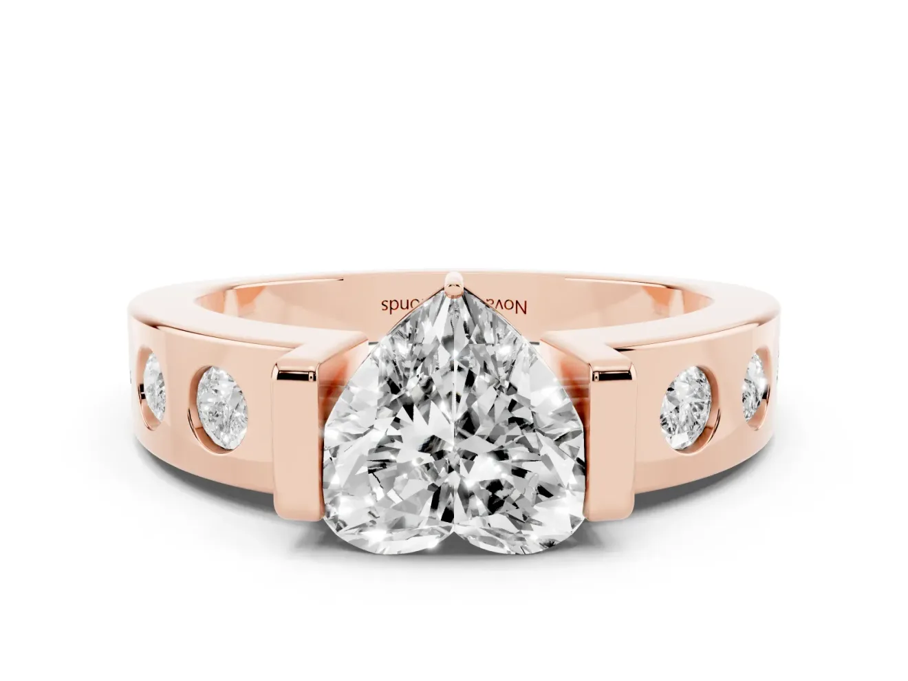Heart-Shaped Tension Style Engagement Ring Setting | Flush Set Accents | Rose Gold