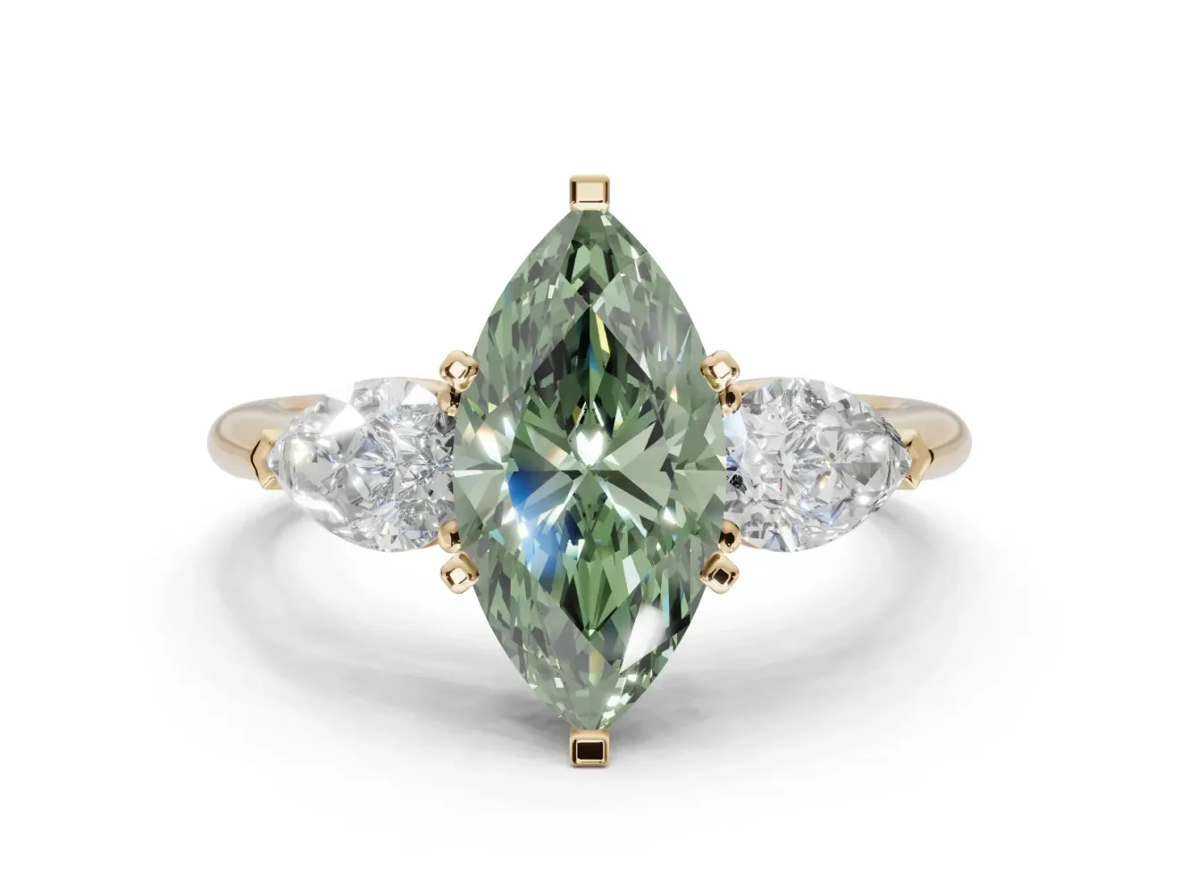 Marquise 3-Stone Engagement Ring Setting for a Fancy Green Lab-Grown Diamond | Yellow Gold