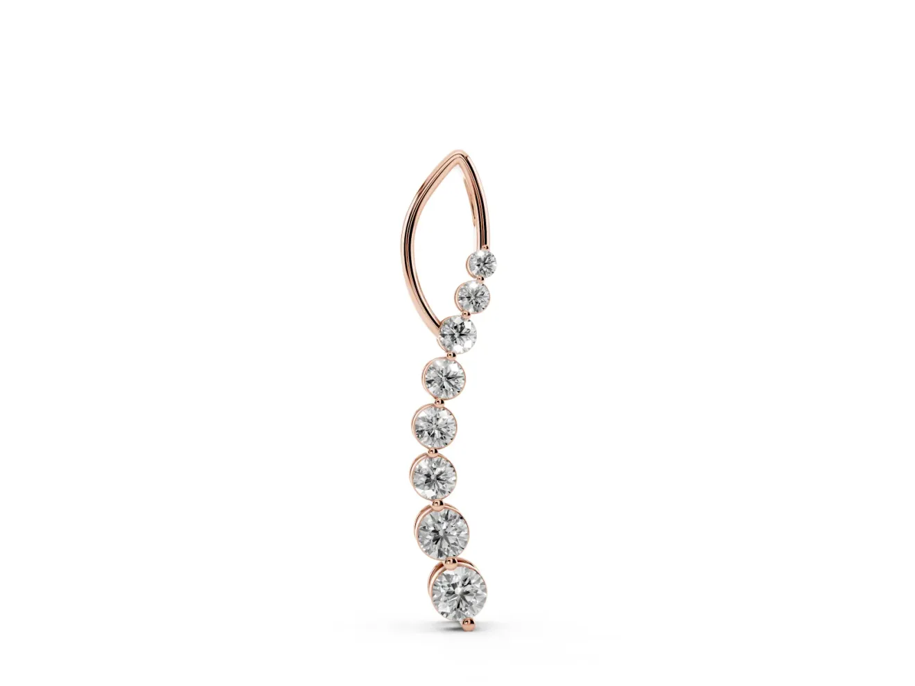 Round Lab-Grown Diamond Graduated Curved Bar Pendant Necklace | Open Wire Bail | Rose Gold