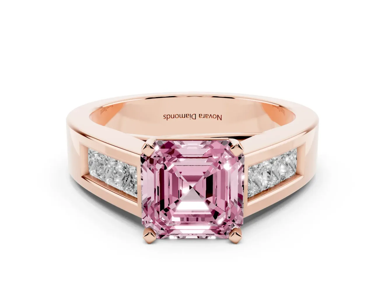 Asscher Cut Channel-Set Engagement Ring Setting for a Fancy Pink Lab-Grown Diamond | Rose Gold
