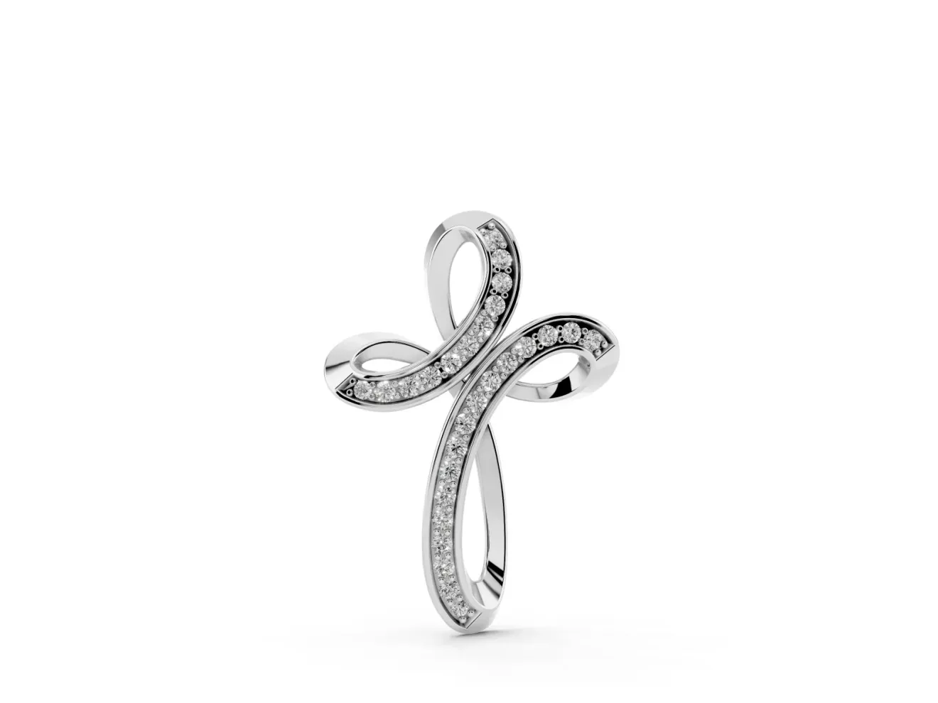 Round Lab-Grown Diamond Pavé Looped Cross Pendant Necklace | Ribbon Loops | Sterling Silver