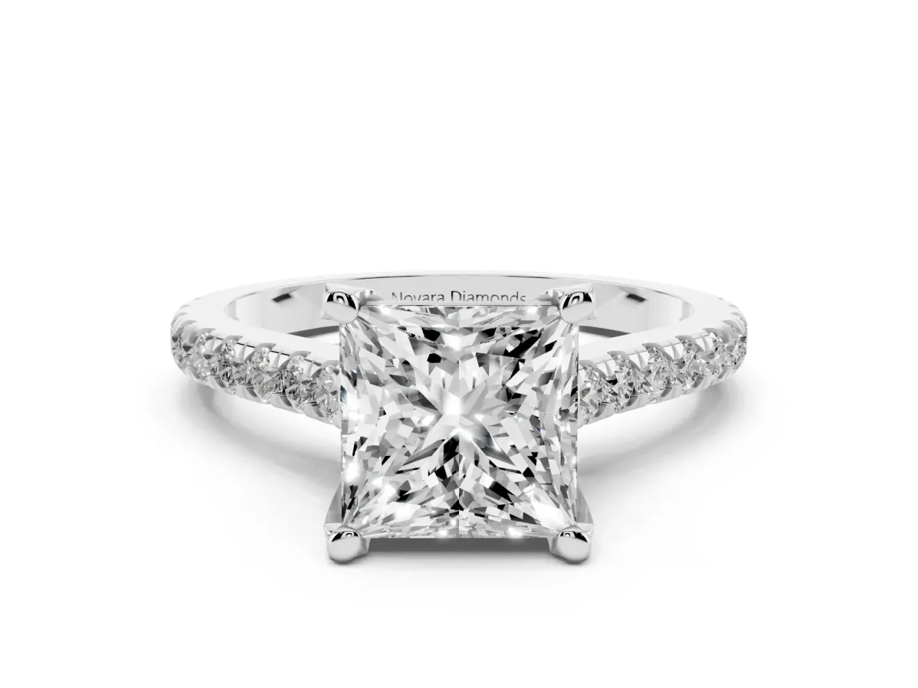 Princess Cut Hidden Halo Pave Engagement Ring Setting | Claw Prongs | Sterling Silver