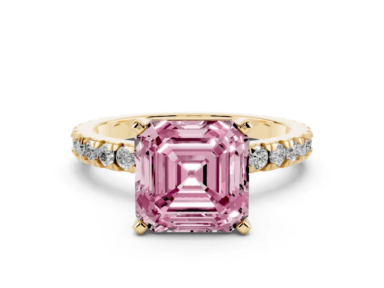 Asscher Cut Pavé Engagement Ring Setting for a Fancy Pink Lab-Grown Diamond | Yellow Gold