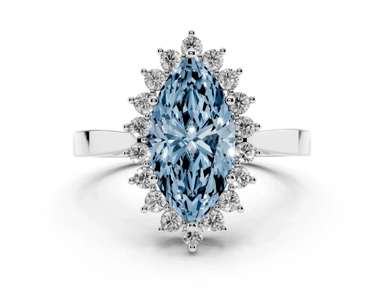 Marquise Scalloped Halo Engagement Ring Setting for a Fancy Blue Lab-Grown Diamond | Sterling Silver
