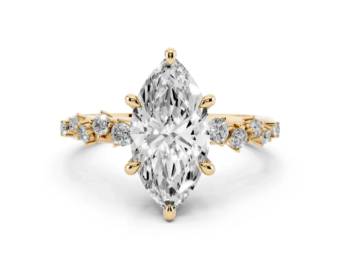 Marquise Graduated Accent Engagement Ring Setting | Scattered Shoulders | Yellow Gold