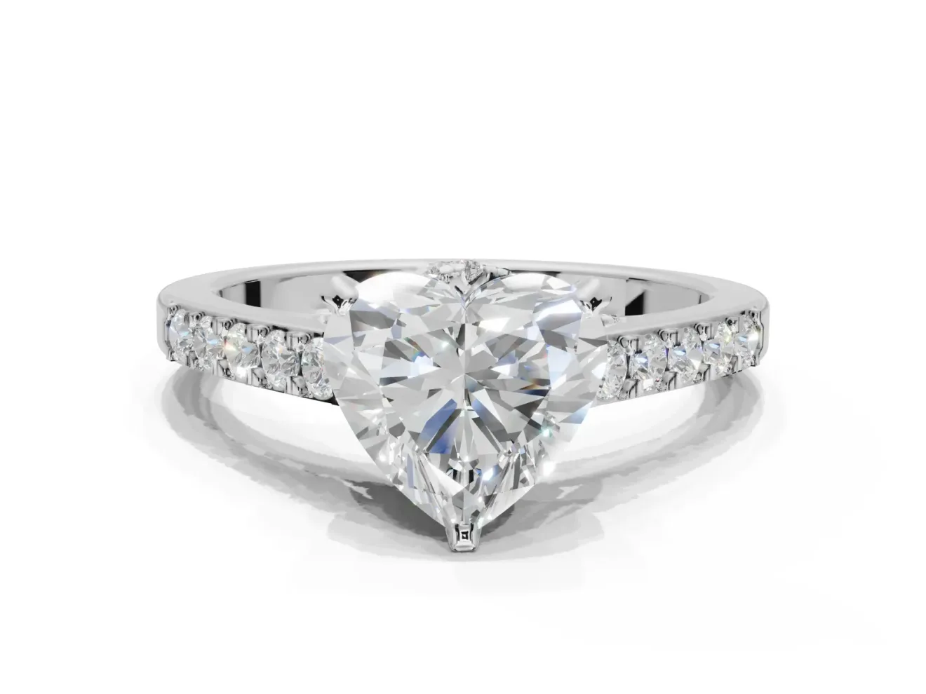 Heart-Shaped Pavé Solitaire Engagement Ring Setting | Crossover Gallery | White Gold