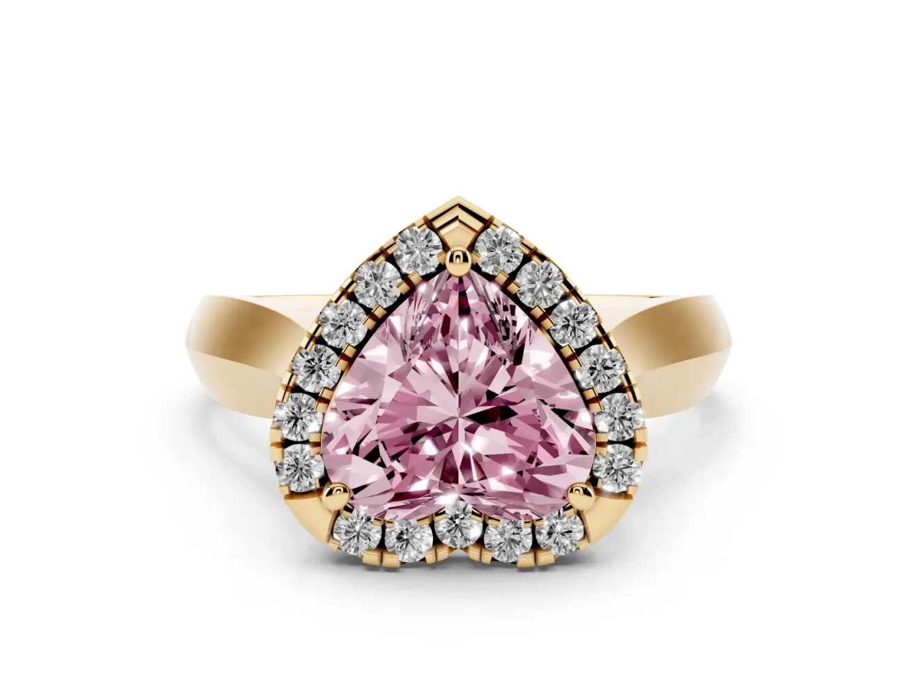 Heart-Shaped Halo Engagement Ring Setting for a Fancy Pink Lab-Grown Diamond | Square Profile Band | Yellow Gold