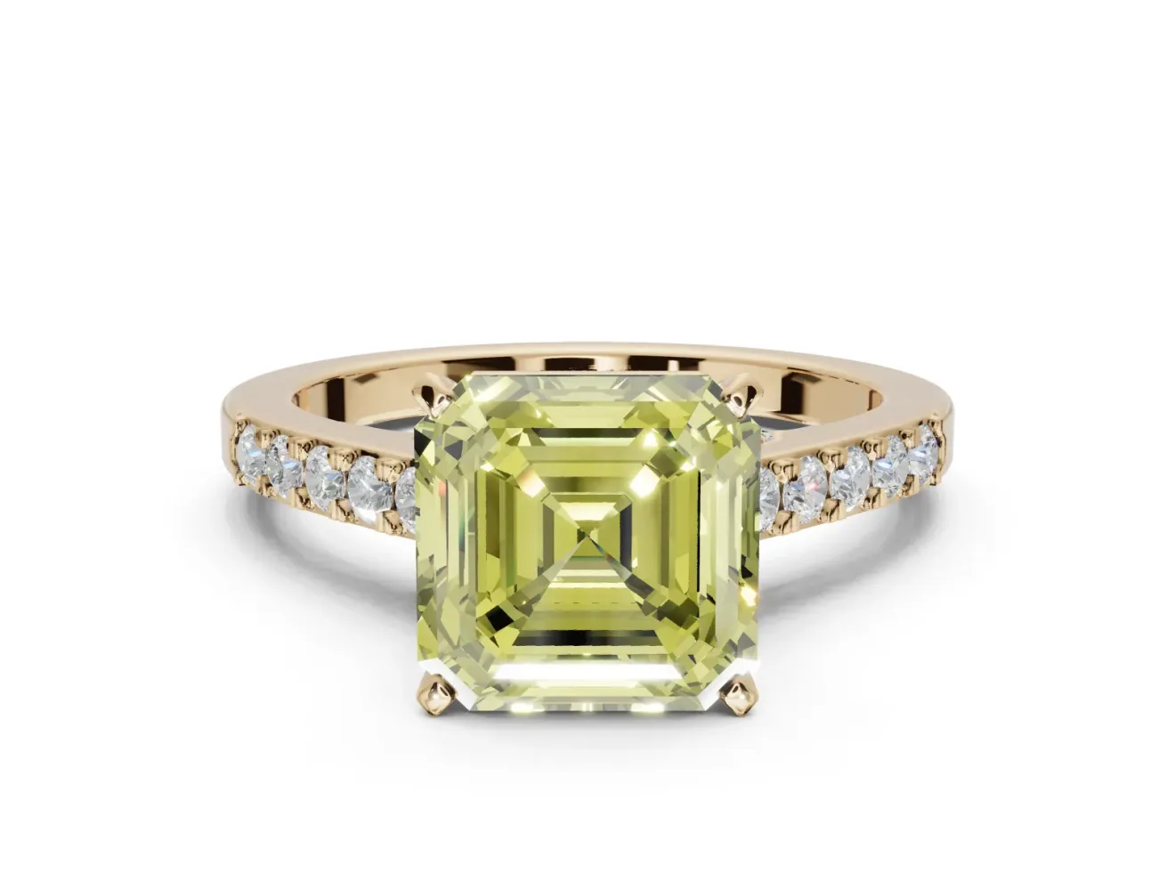 Asscher Cut Pavé Engagement Ring Setting for a Fancy Yellow Lab-Grown Diamond | Crossover Gallery | Yellow Gold