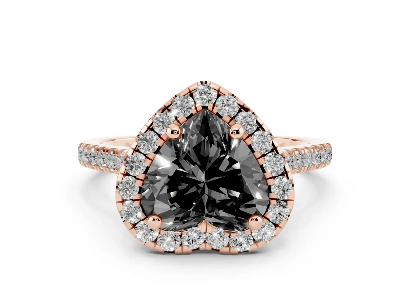 Heart-Shaped Halo Engagement Ring Setting for a Black Center | Tapered Band | Rose Gold