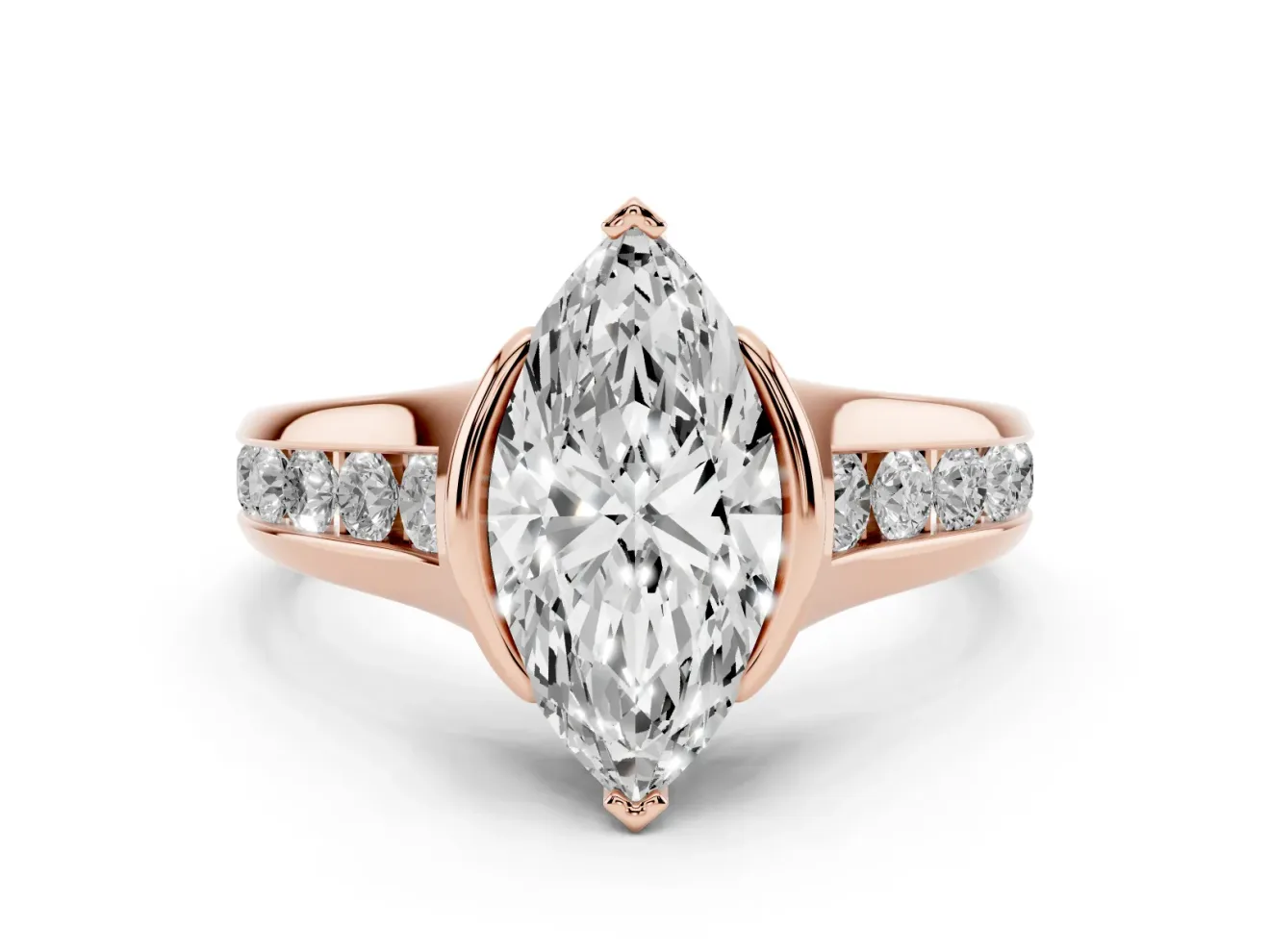 Marquise Half Bezel Solitaire Engagement Ring Setting | Graduated Channel Band | Rose Gold