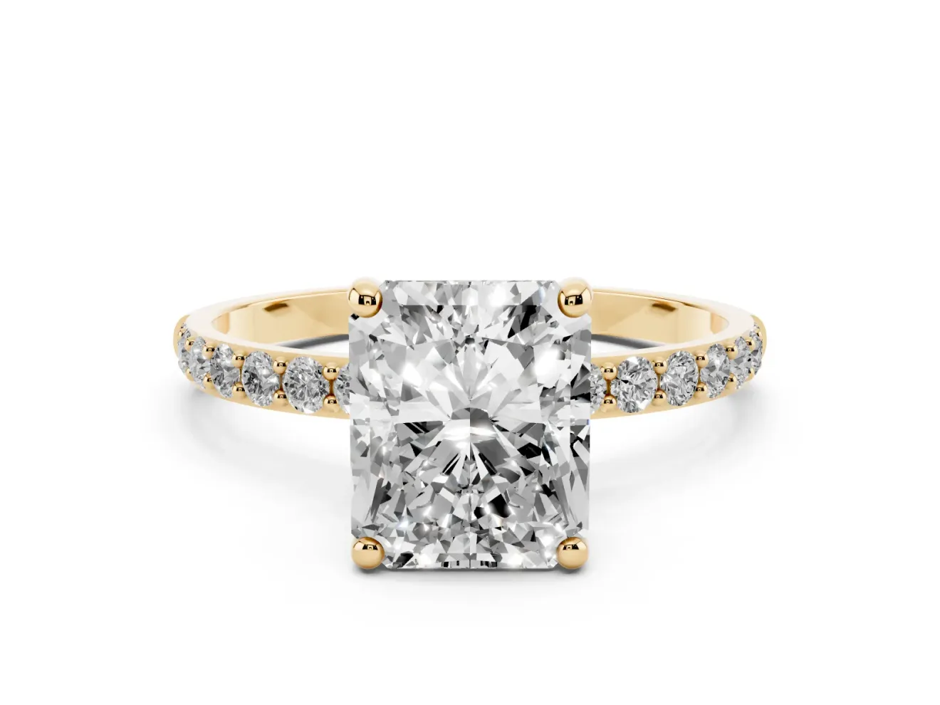 0.5 Carat Radiant Cut Lab-Grown Diamond Solitaire Engagement Ring | Pavé Shoulders | Yellow Gold
