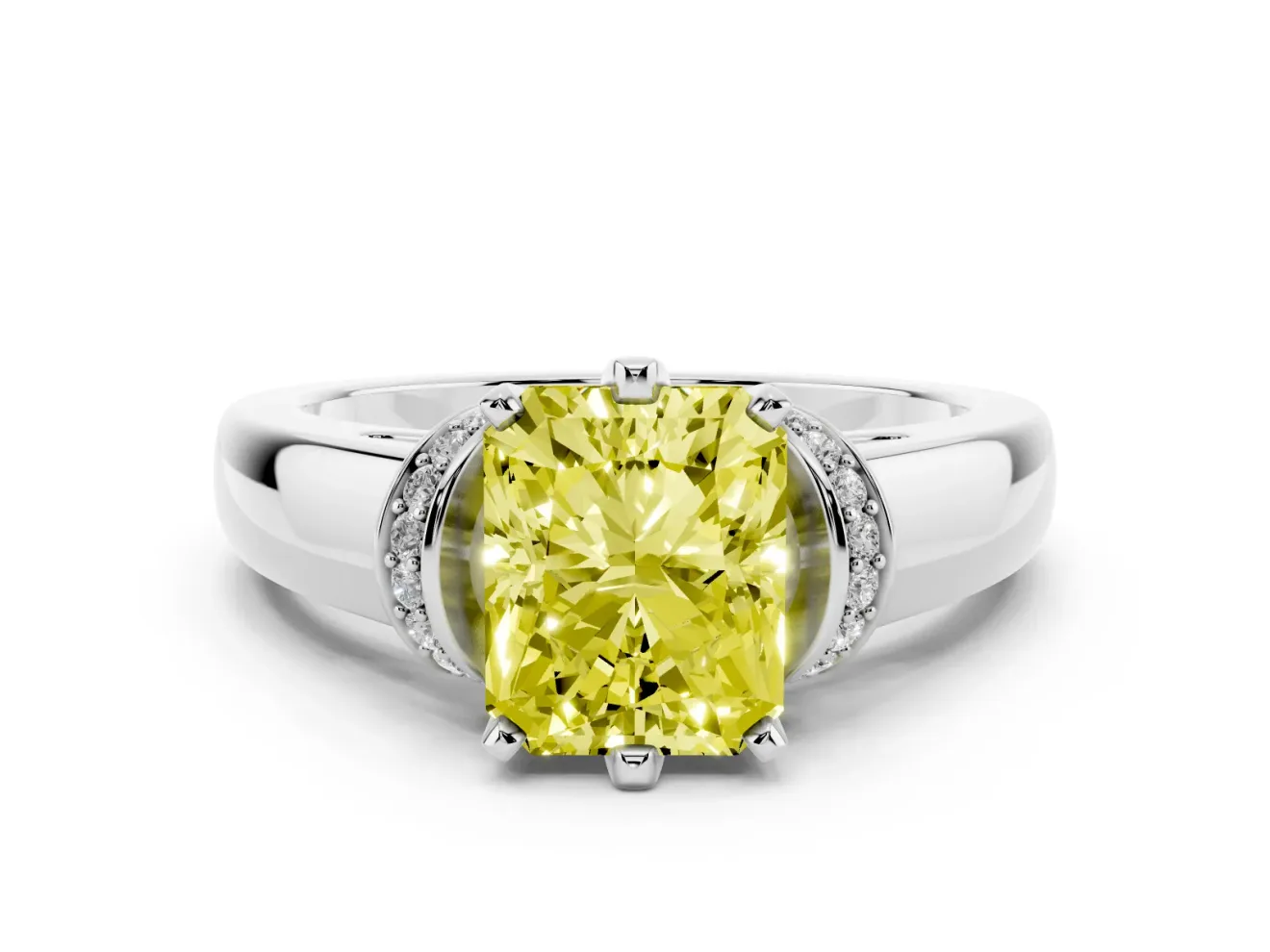 Radiant Cut Pavé Collar Engagement Ring Setting for a Fancy Yellow Lab-Grown Diamond | Platinum