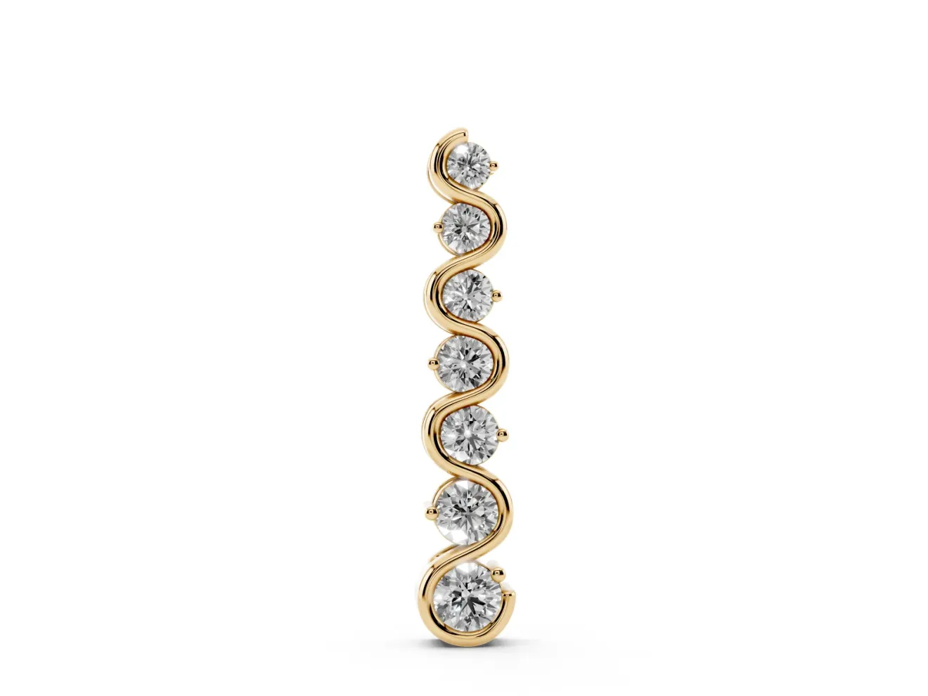 Round Lab-Grown Diamond Graduated Wave Wire Pendant Necklace | Prong Set | Yellow Gold