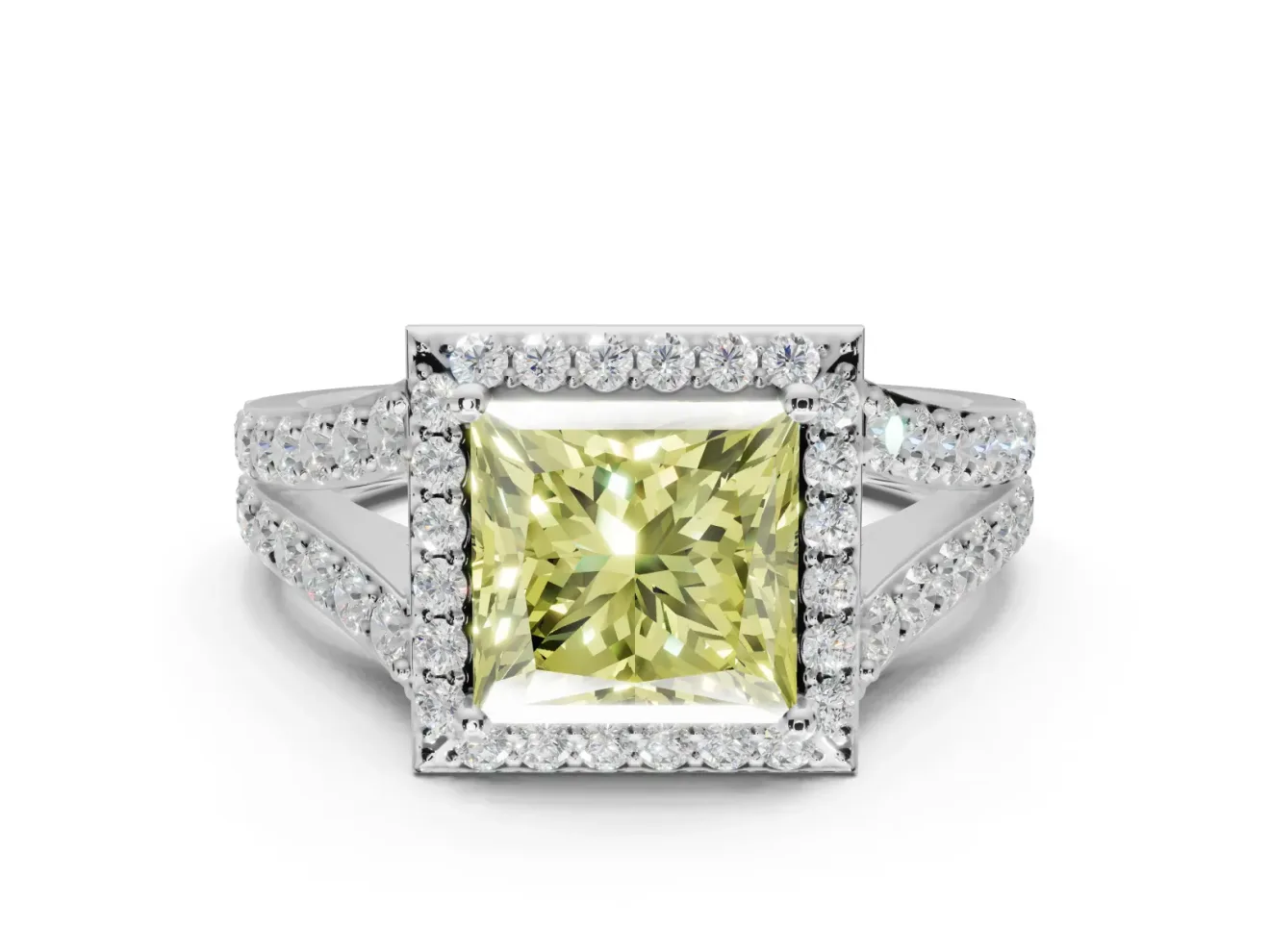 Princess Cut Halo Engagement Ring Setting for a Fancy Yellow Lab-Grown Diamond | Sterling Silver - Design NV-24520