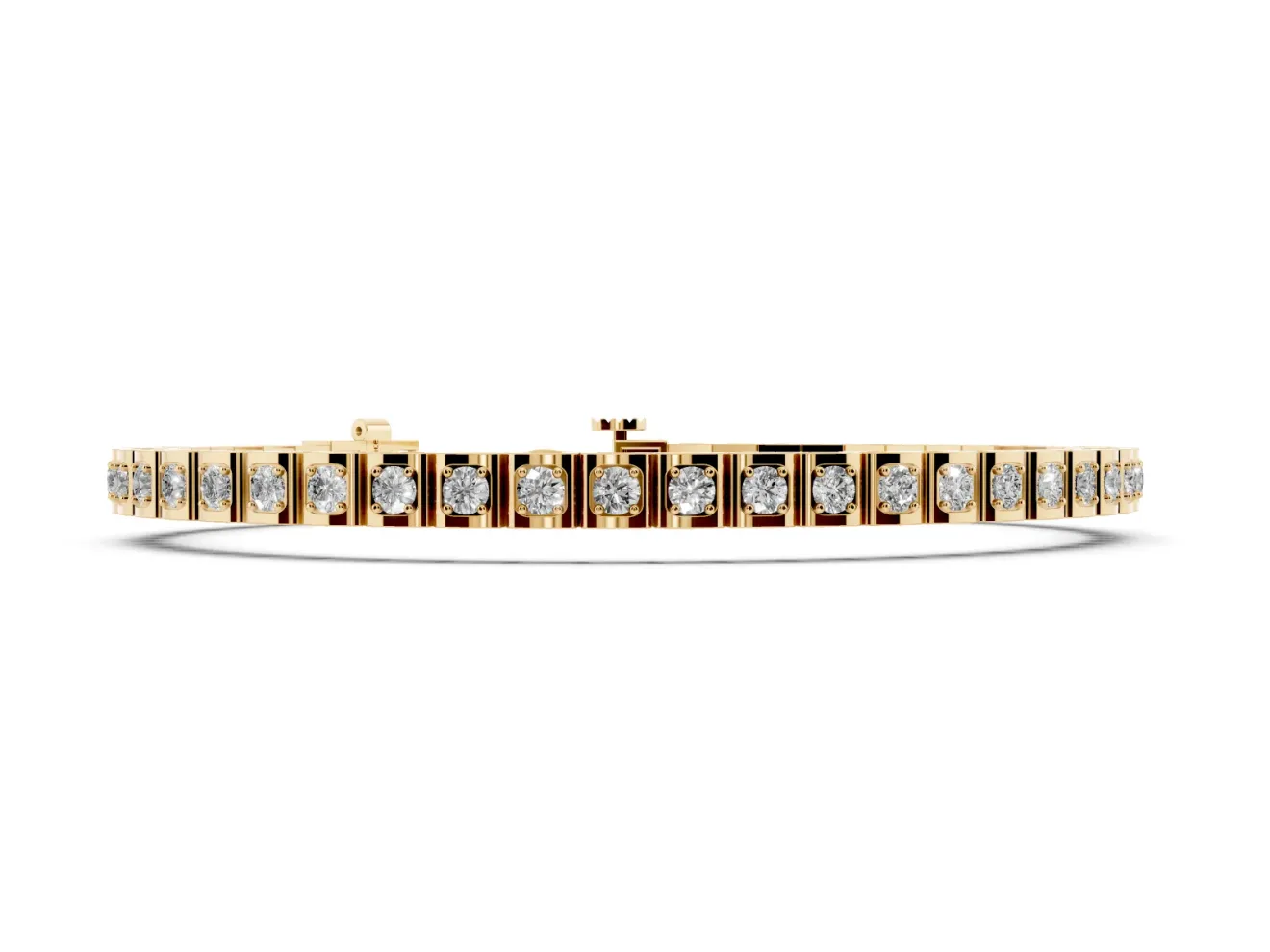 Round Lab-Grown Diamond Square Frame Tennis Bracelet | Corner Prongs | Yellow Gold