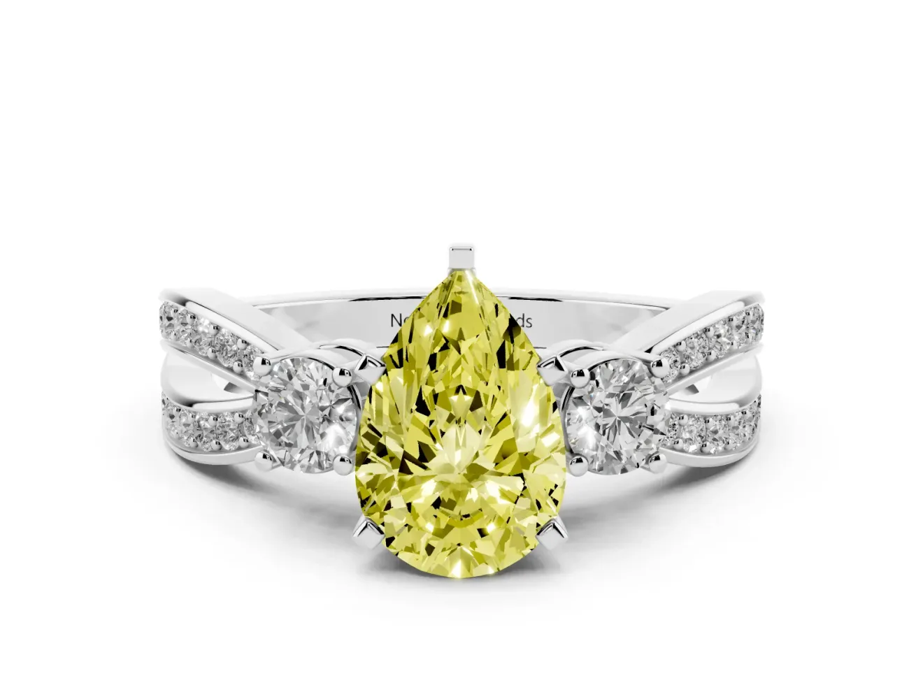 Fancy Yellow Three-Stone Pear Cut Diamond Twist Band Ring Set in Silver with Pavé Accents and Prong Setting