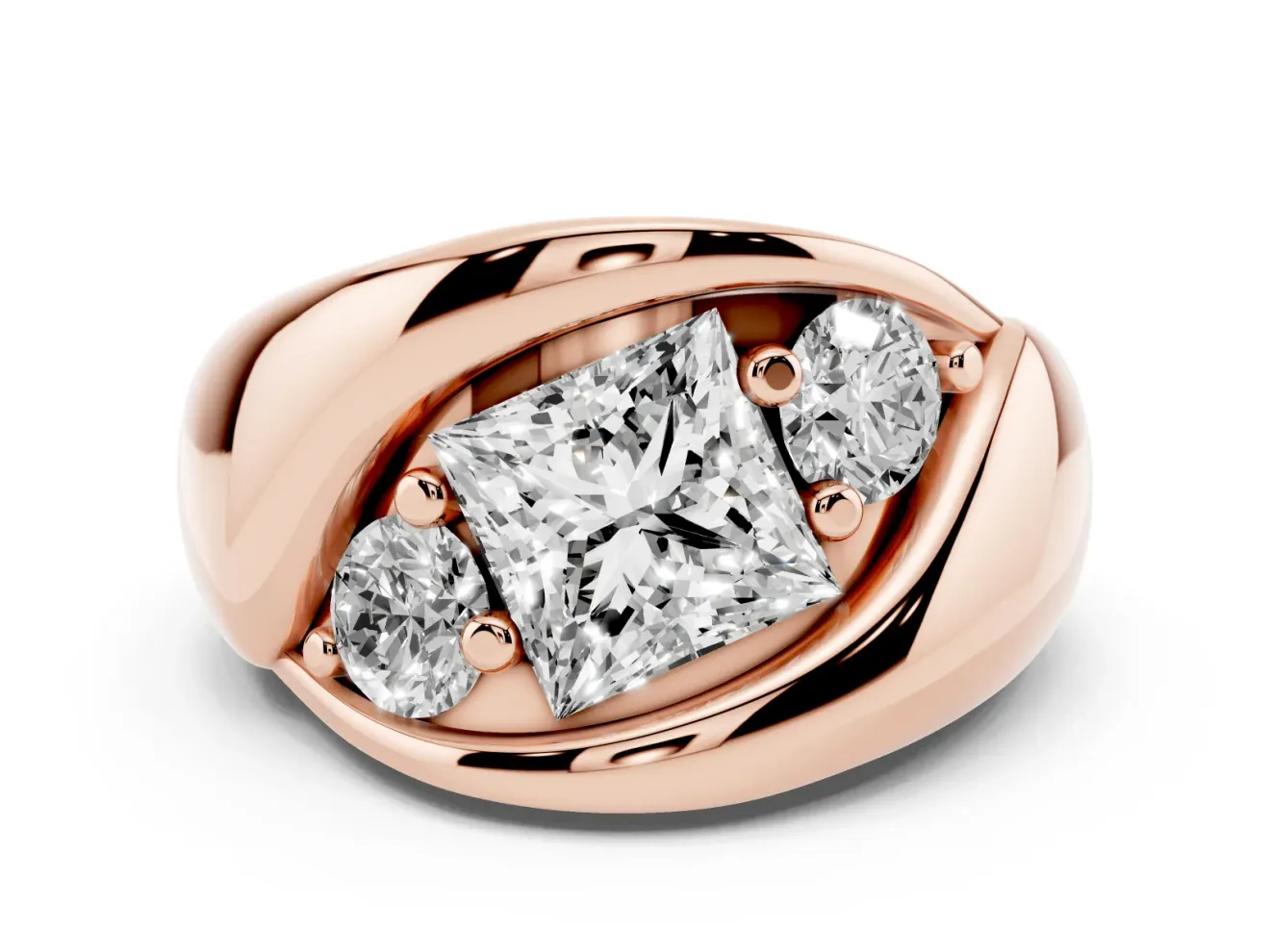 Princess Cut Diamond Channel-Set Crossover Ring Set in Rose gold