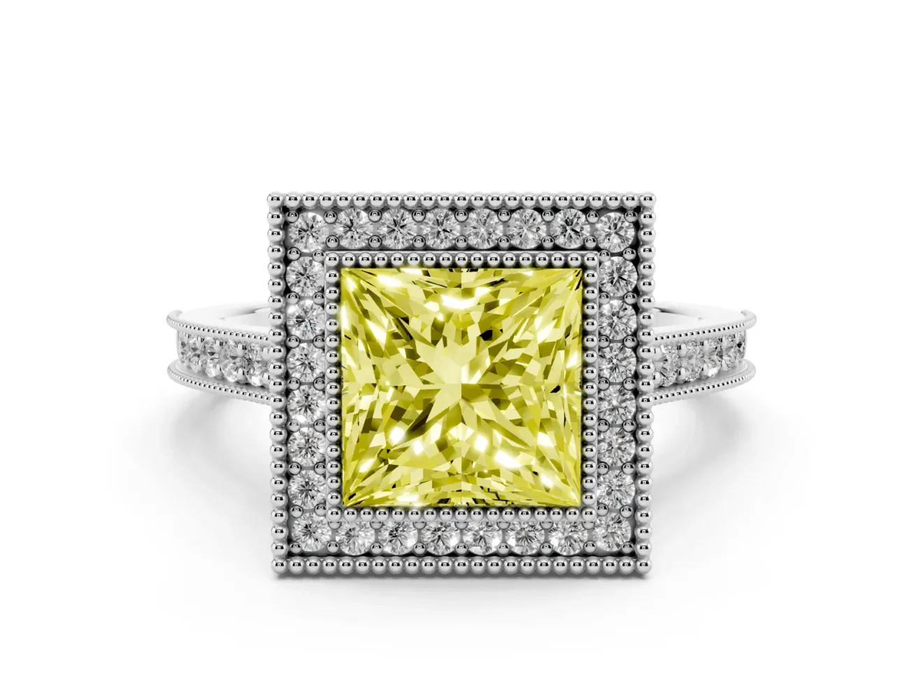 Princess Cut Halo Engagement Ring Setting for a Fancy Yellow Lab-Grown Diamond | White Gold - Design NV-24721