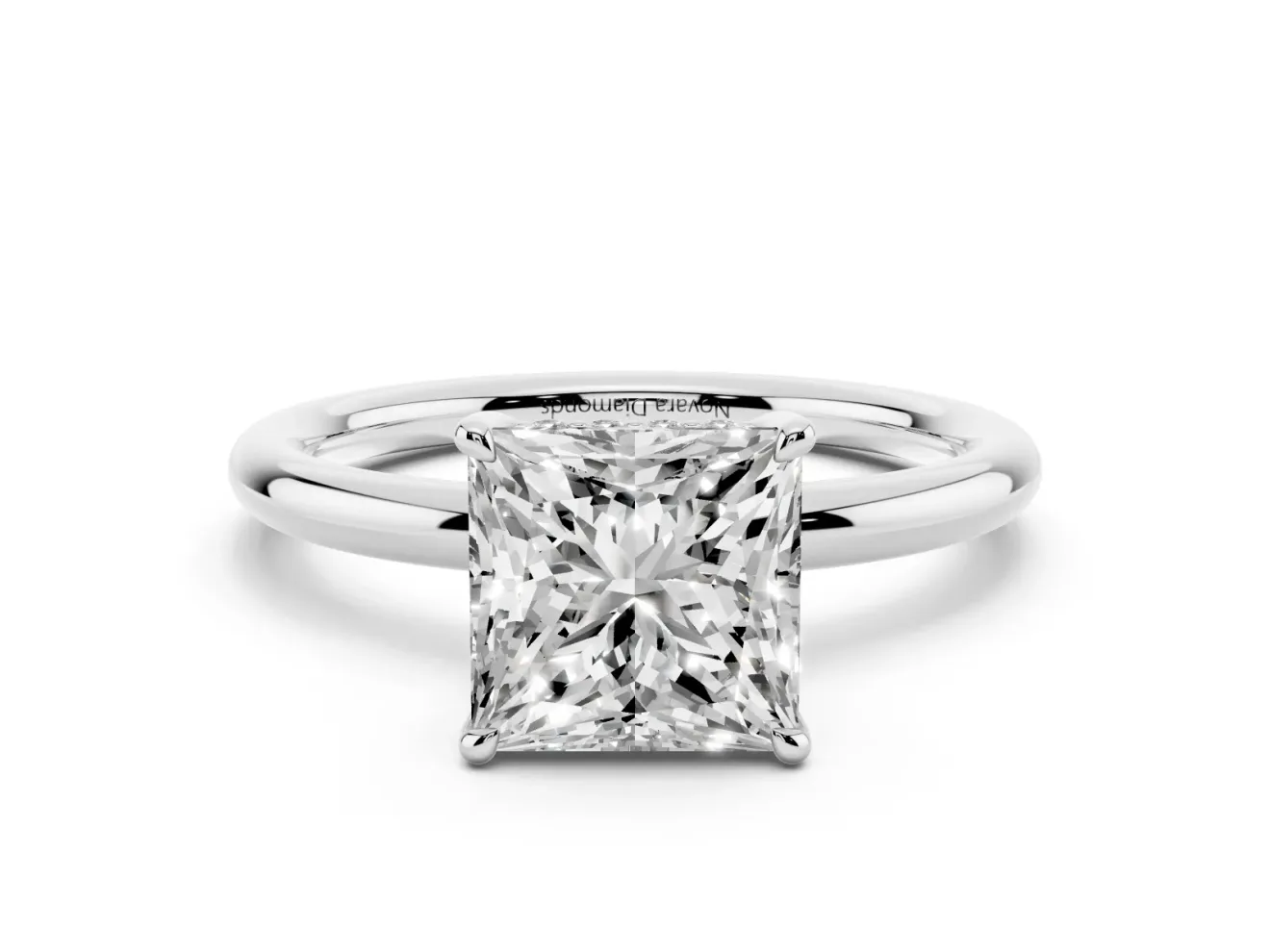Princess Cut Diamond Solitaire Ring Set in Silver with Thin Band and Prong Setting
