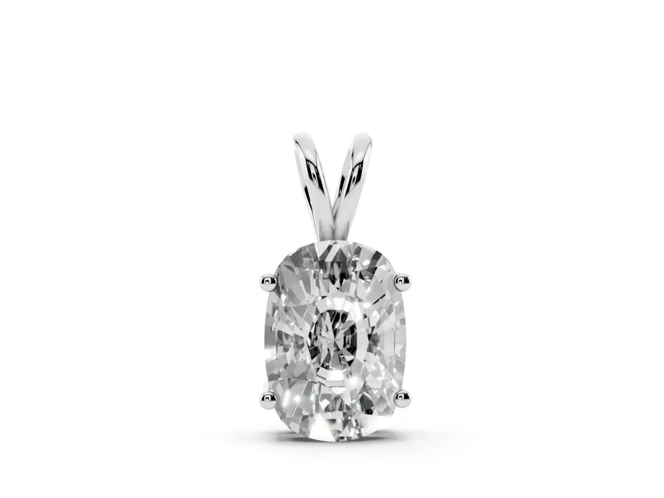 Elongated Cushion Lab-Grown Diamond Solitaire Pendant Necklace | Split Bail | White Gold