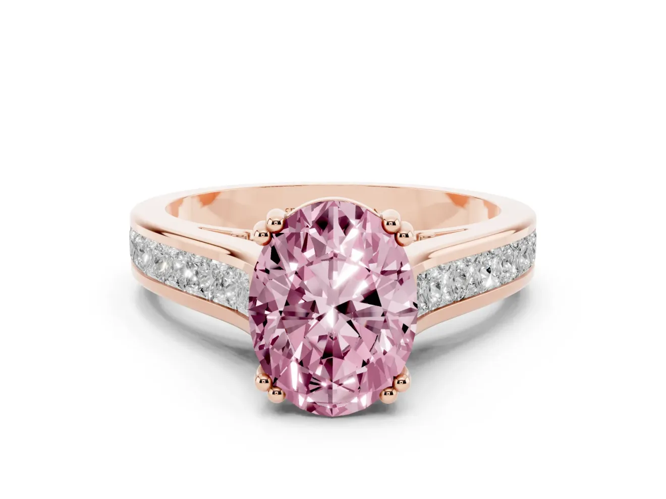Oval Cathedral Channel Set Engagement Ring Setting for a Fancy Pink Lab-Grown Diamond | Double Claw Prongs | Rose Gold