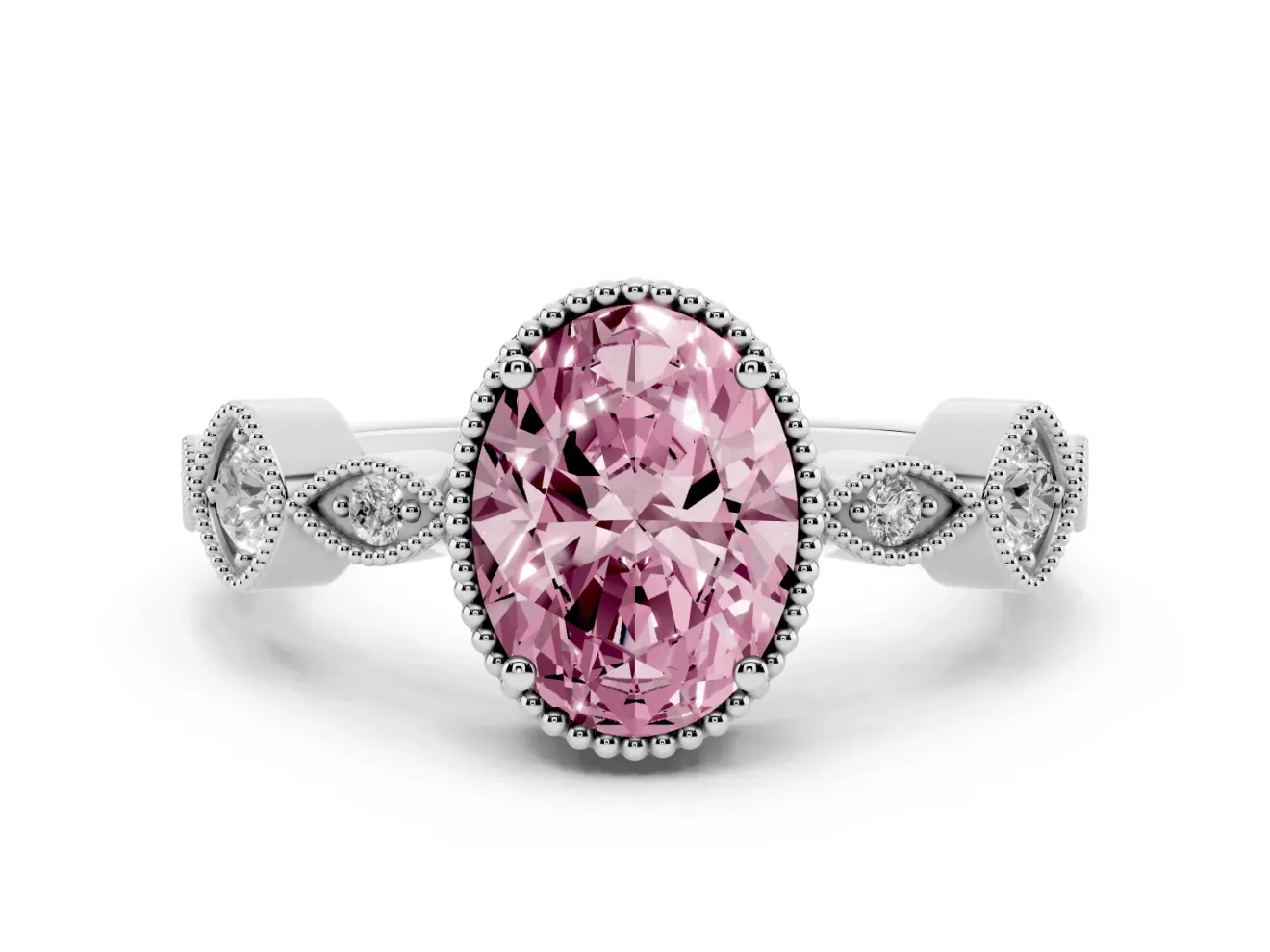 Oval Vintage Engagement Ring Setting for a Fancy Pink Lab-Grown Diamond | Platinum