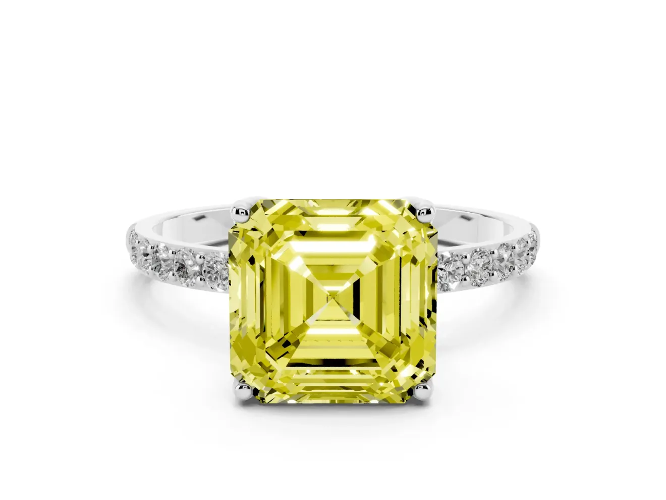 Asscher Cut Pave Solitaire Engagement Ring Setting for a Fancy Yellow Lab-Grown Diamond | Slim Band | Sterling Silver