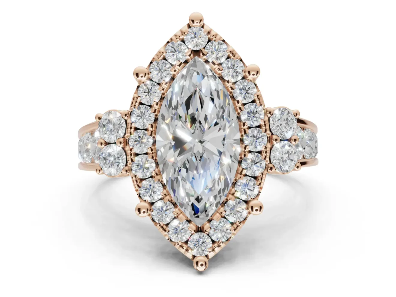 Marquise Halo Side Cluster Engagement Ring Setting | Graduated Channel Band | Rose Gold
