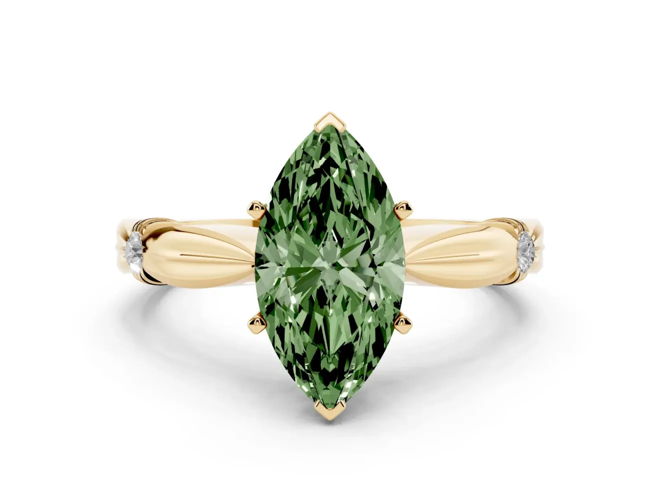 Marquise Floral Solitaire Engagement Ring Setting for a Fancy Green Lab-Grown Diamond | Yellow Gold
