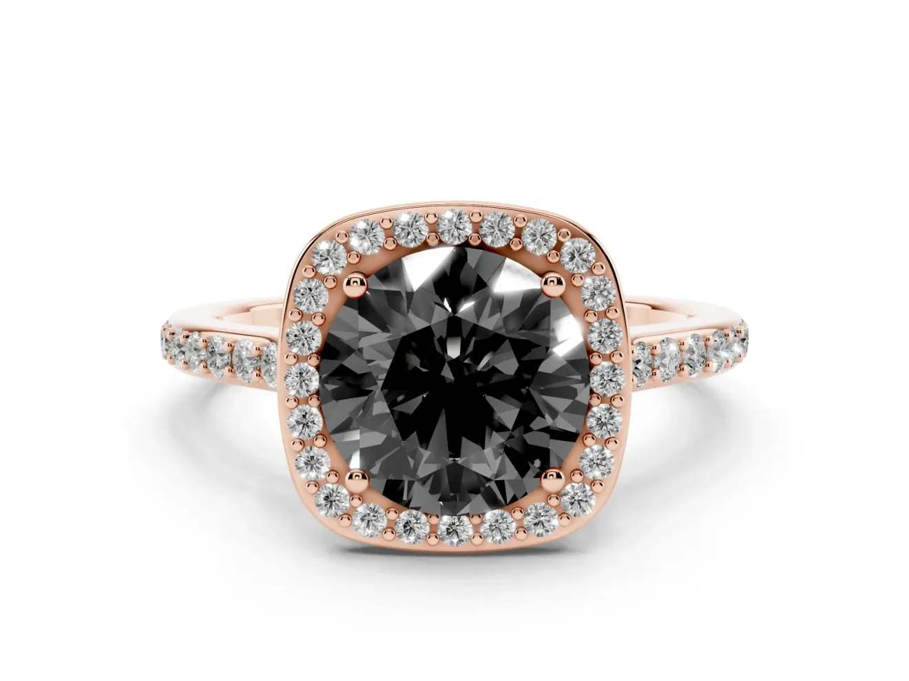 Round Pavé Halo Engagement Ring Setting for a Black Center | Rose Gold